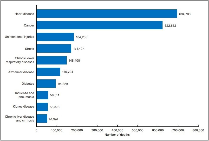 Data of US deaths according to CDC, year 2025
